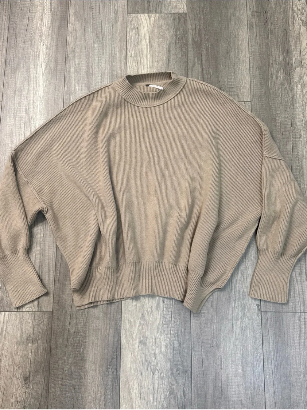 Free People Taupe Relaxed Crewneck Sweater